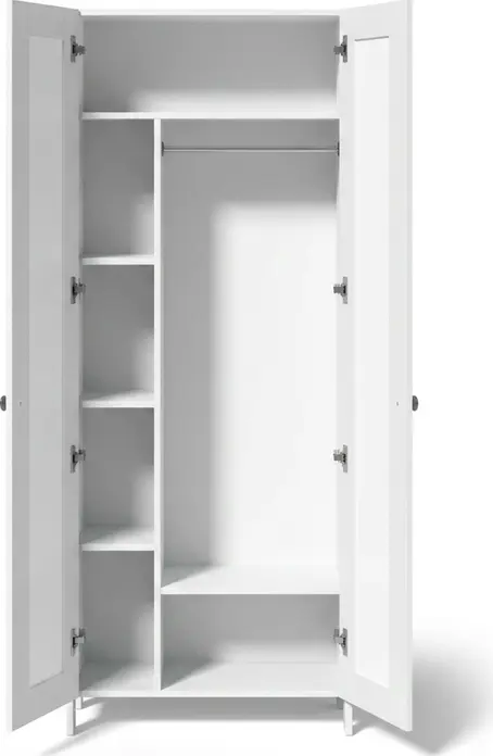 Fabrik Home Mezzo Hallway Wardrobe Cabinet, Scandinavian Minimalist, 2 Doors, White, 700x1950x360mm, with Hanging Rod and Shelves