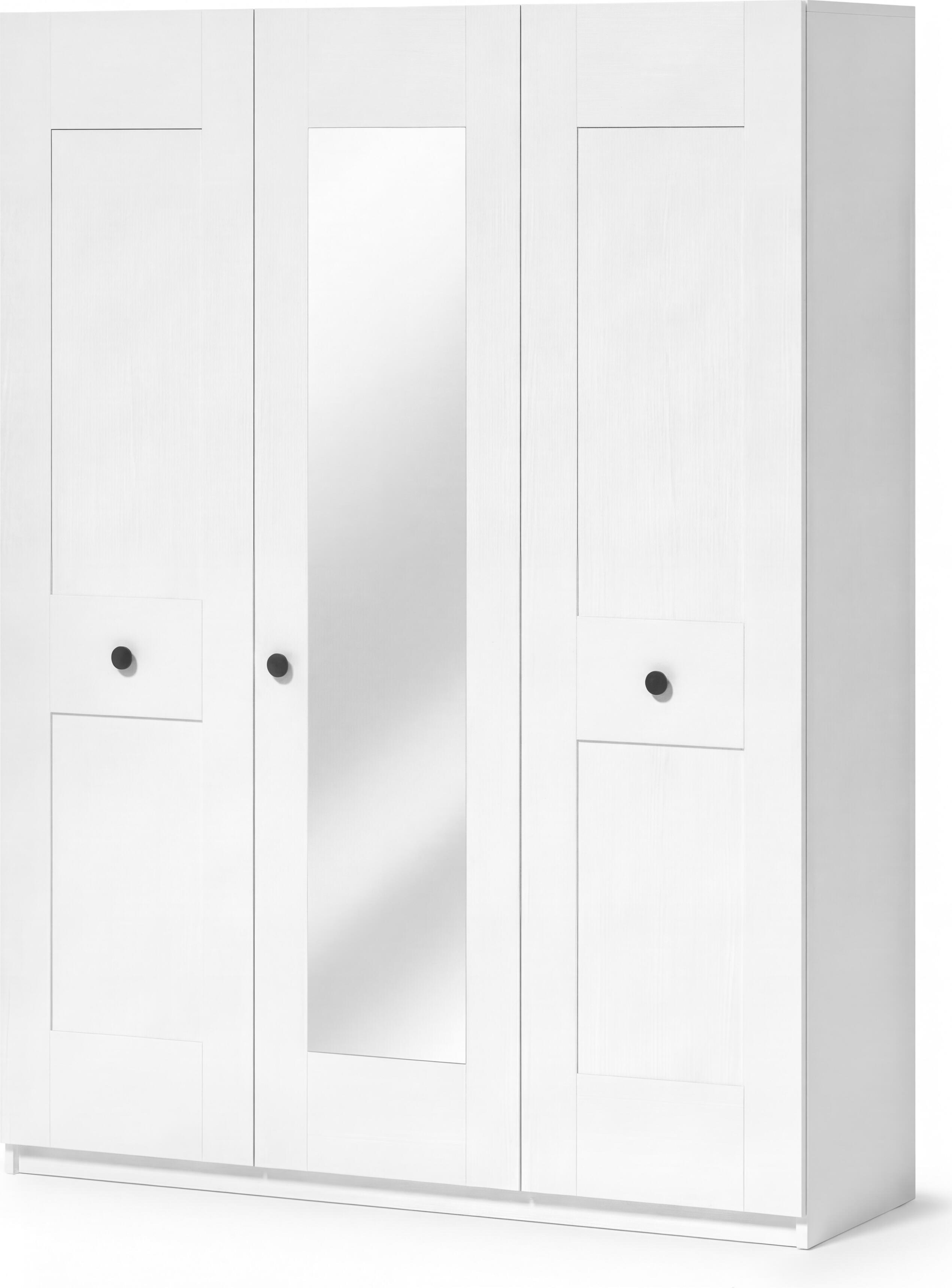 Fabrik Home Mezzo 1500 Hinged Door Wardrobe, White Ash Laminated Chipboard, 1500x2000x500mm, 3 Doors with Mirror, Internal Shelves and Drawers