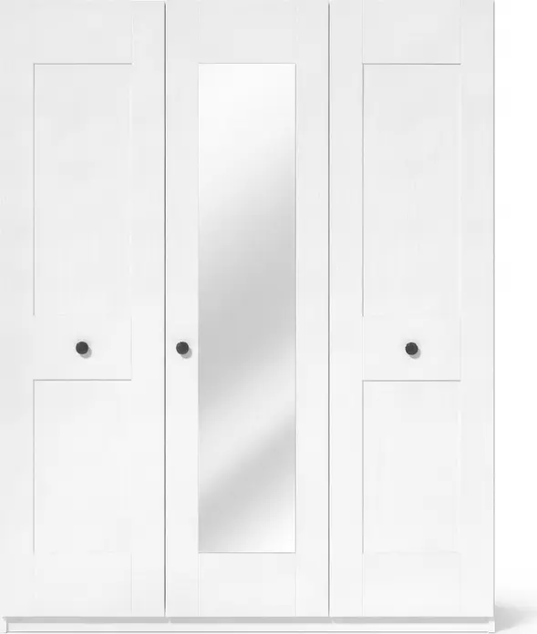 Fabrik Home Mezzo 1500 Hinged Door Wardrobe, White Ash Laminated Chipboard, 1500x2000x500mm, 3 Doors with Mirror, Internal Shelves and Drawers