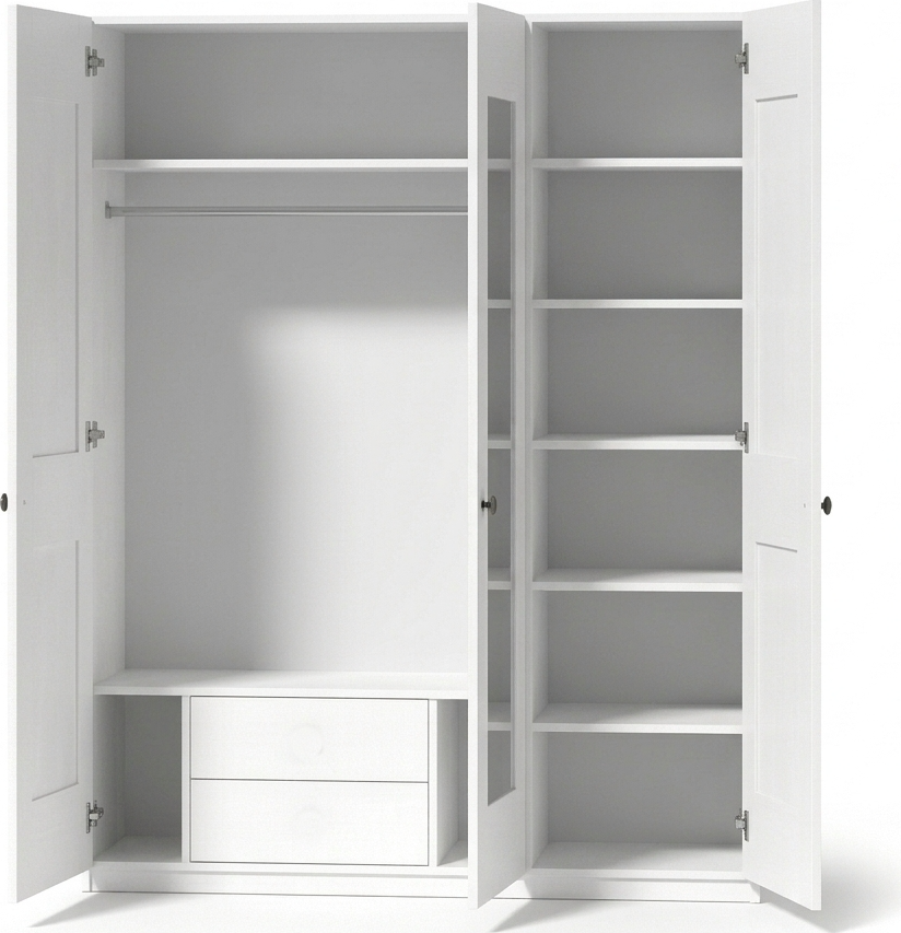 Fabrik Home Mezzo 1500 Hinged Door Wardrobe, White Ash Laminated Chipboard, 1500x2000x500mm, 3 Doors with Mirror, Internal Shelves and Drawers