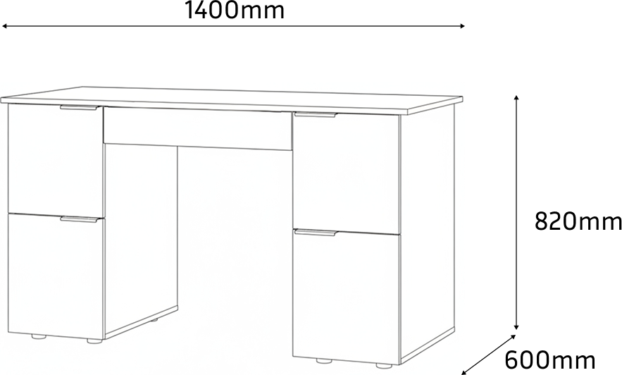 Birou Fabrik Home MATEO, PAL Frasin alb, 1400x820x600 mm, 1 Sertar si 4 rafturi laterale cu fronturi multicolore, Birou pentru office sau studenti