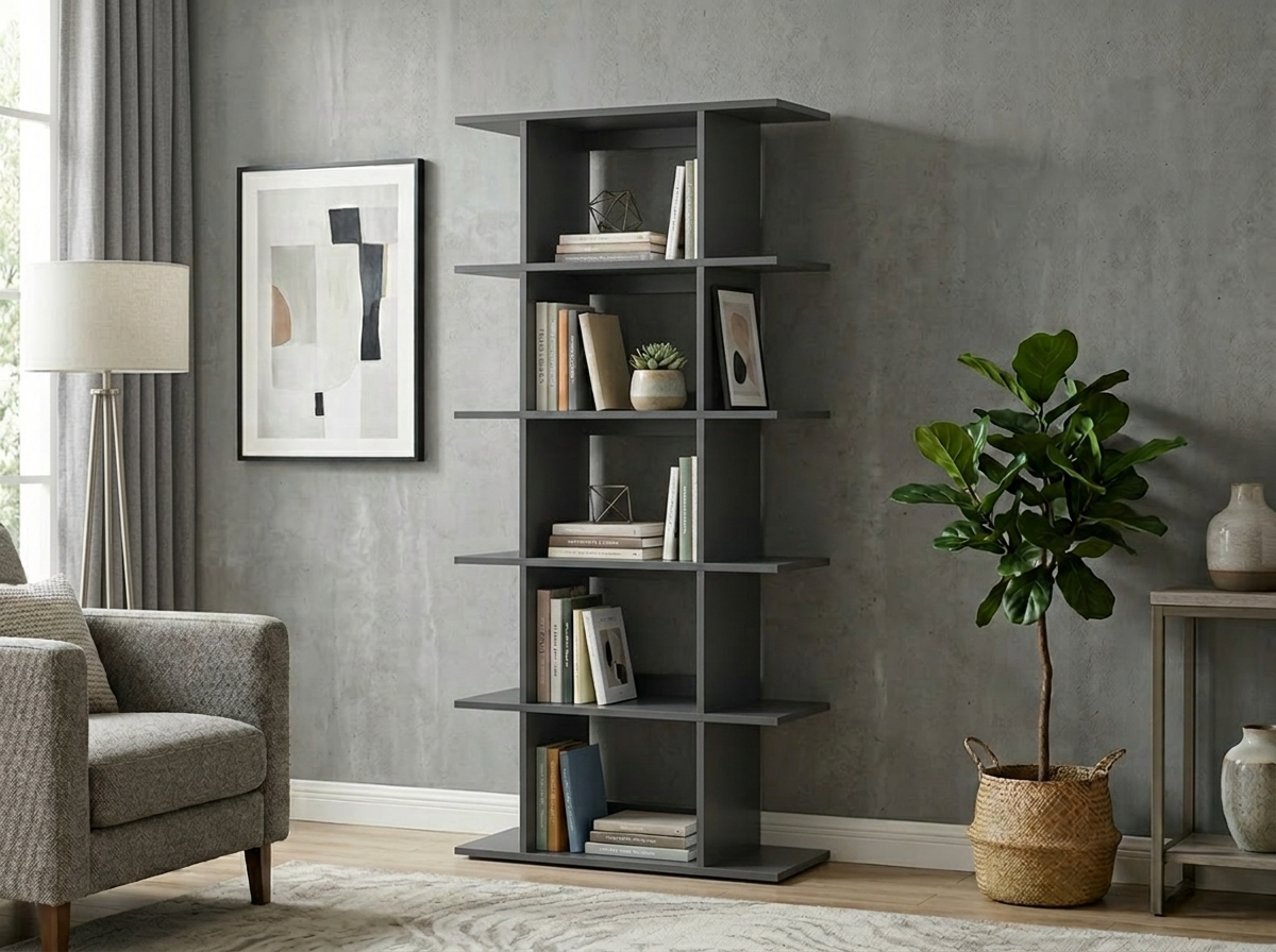 Etajera Inalta Fabrik Home Pablo N 6, 6 Niveluri, PAL melaminat, Basalt Gri Intunecat, 1700x800x330 mm