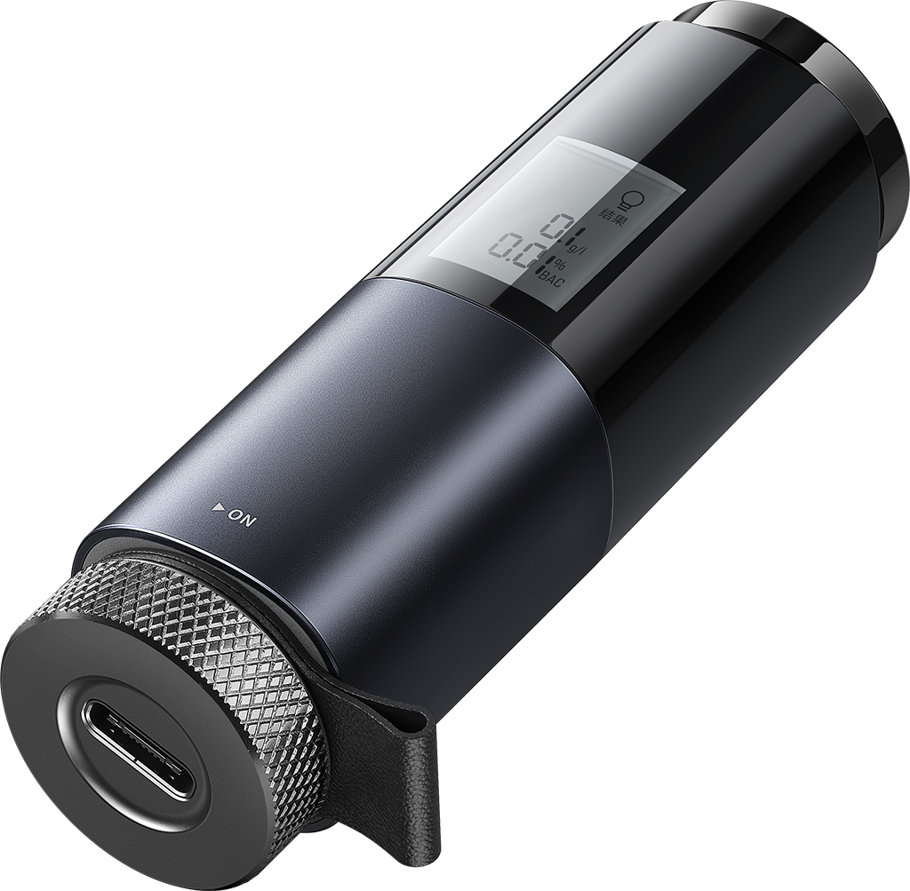 Tester Alcohol Digital Portabil Baseus CRCX-01, Alcoolimetru cu Ecran LED, Reincarcabil USB-C, Masurare g/l si %BAC, Plastic Negru, 80x25x20mm