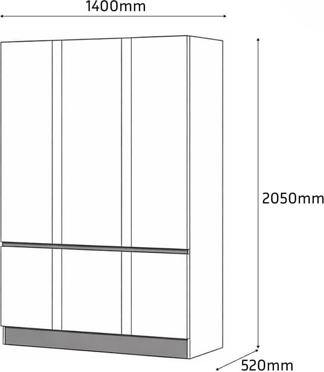 Fabrik Home Basic Modern Wardrobe, White, 1400x2050x520 mm, 16mm Material, Hinged Doors, 1 Hanging Rod, 4 Upper Clothes Shelves, 4 Lower Shoe Shelves