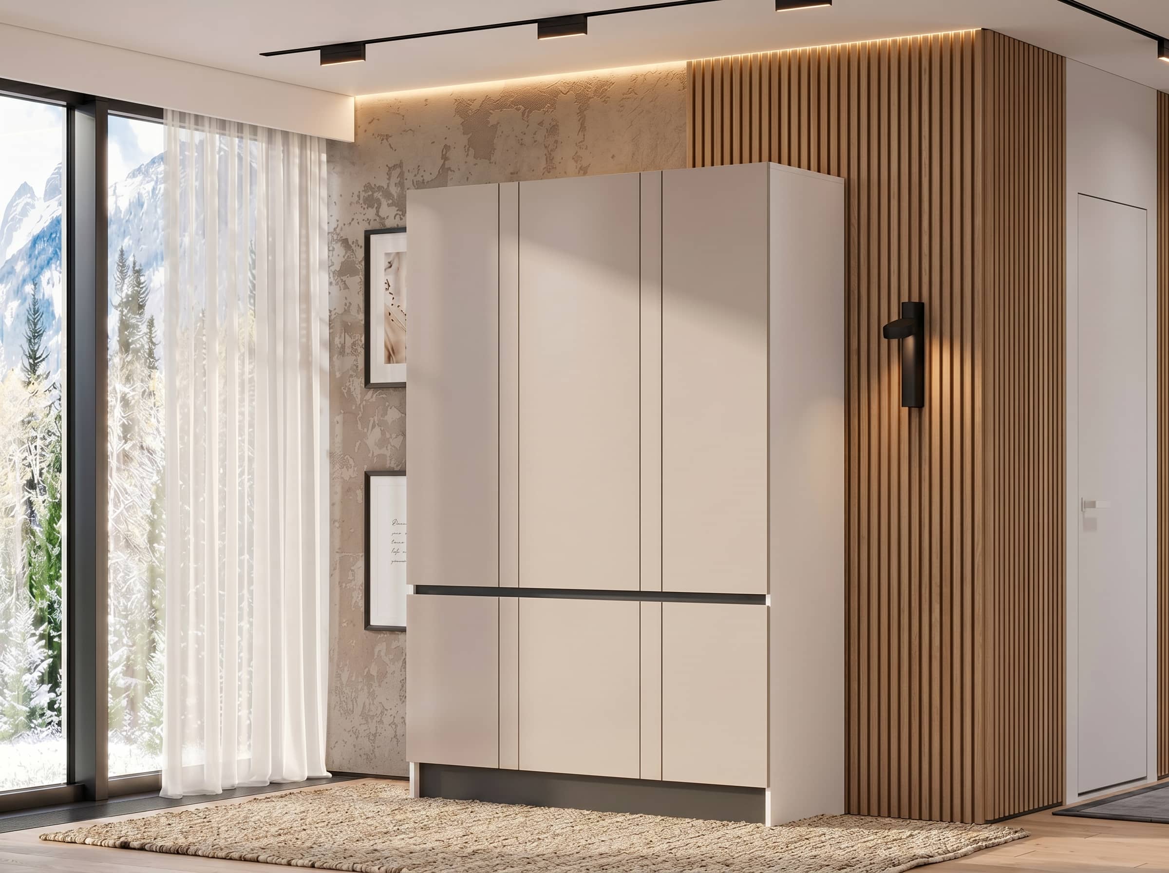 Fabrik Home Basic Modern Wardrobe, White, 1400x2050x520 mm, 16mm Material, Hinged Doors, 1 Hanging Rod, 4 Upper Clothes Shelves, 4 Lower Shoe Shelves