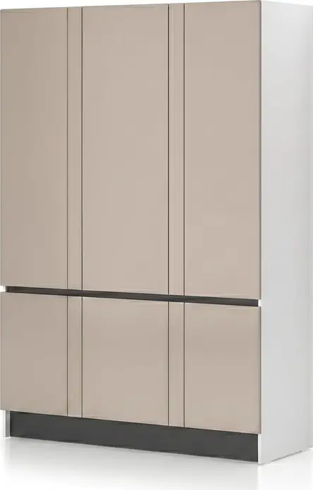 Fabrik Home Basic Modern Wardrobe, White, 1400x2050x520 mm, 16mm Material, Hinged Doors, 1 Hanging Rod, 4 Upper Clothes Shelves, 4 Lower Shoe Shelves