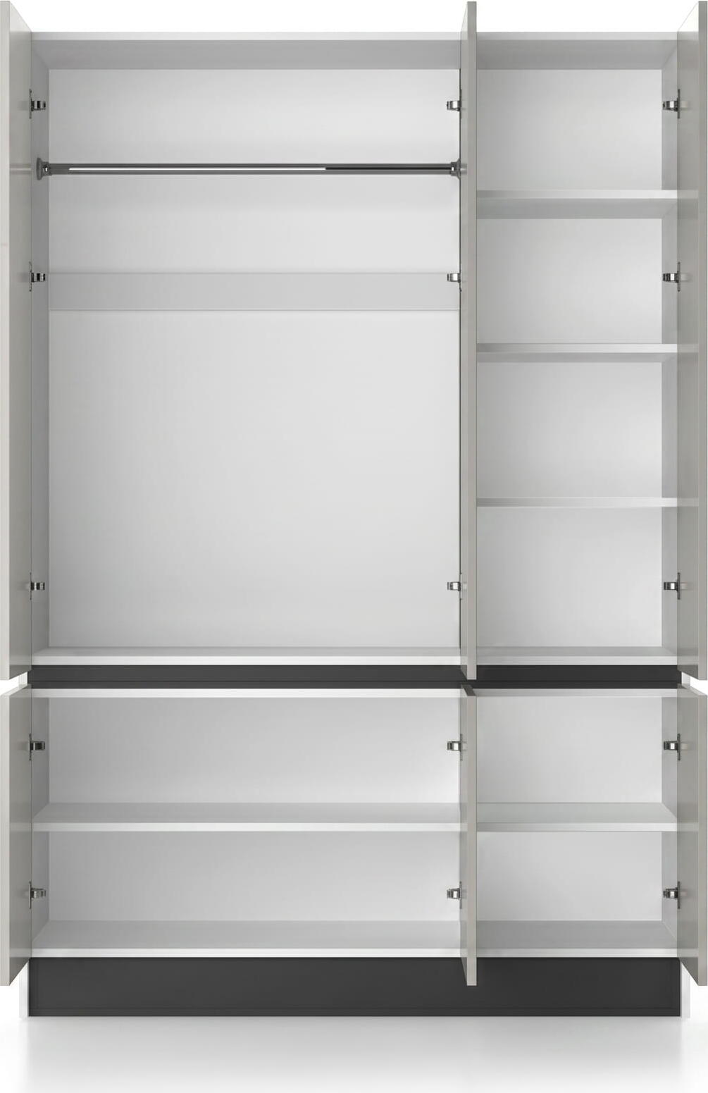 Fabrik Home Basic Modern Wardrobe, White, 1400x2050x520 mm, 16mm Material, Hinged Doors, 1 Hanging Rod, 4 Upper Clothes Shelves, 4 Lower Shoe Shelves