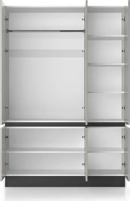 Fabrik Home Basic Modern Wardrobe, White, 1400x2050x520 mm, 16mm Material, Hinged Doors, 1 Hanging Rod, 4 Upper Clothes Shelves, 4 Lower Shoe Shelves