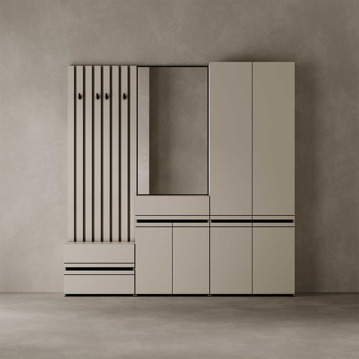 Comoda Fabrik Home BASIC pentru Hol Modular, 2 Sertare, Cashmere, 670x490x356 mm, Design Modern Minimalist cu Culise Metalice