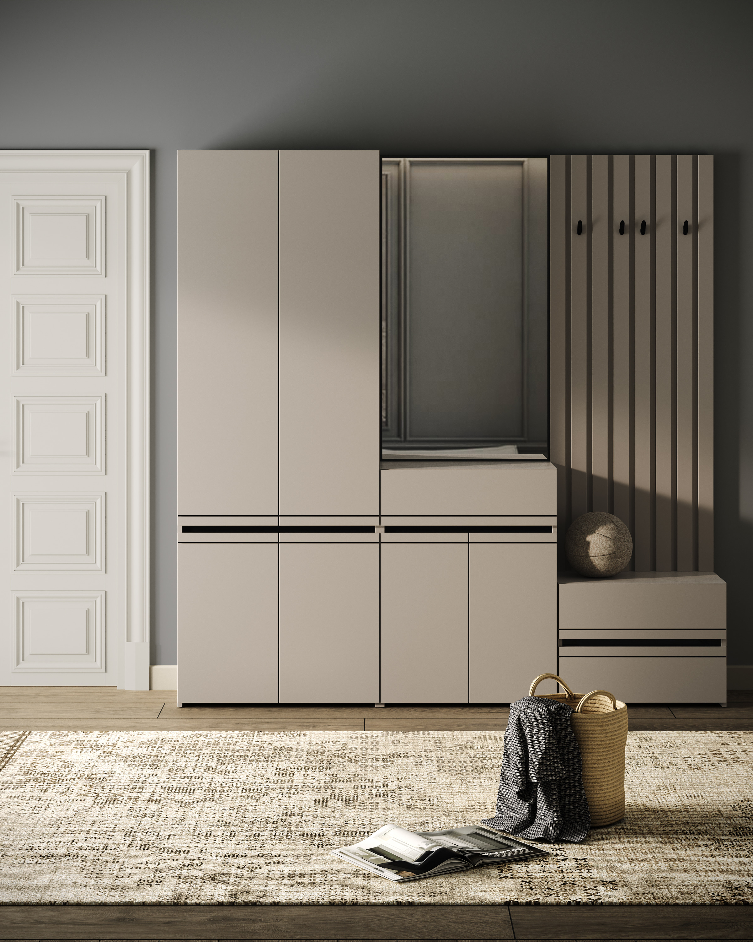 Comoda Fabrik Home BASIC pentru Hol Modular, 2 Sertare, Cashmere, 670x490x356 mm, Design Modern Minimalist cu Culise Metalice