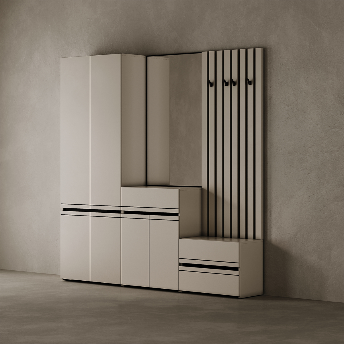 Comoda Fabrik Home BASIC pentru Hol Modular, 2 Sertare, Cashmere, 670x490x356 mm, Design Modern Minimalist cu Culise Metalice