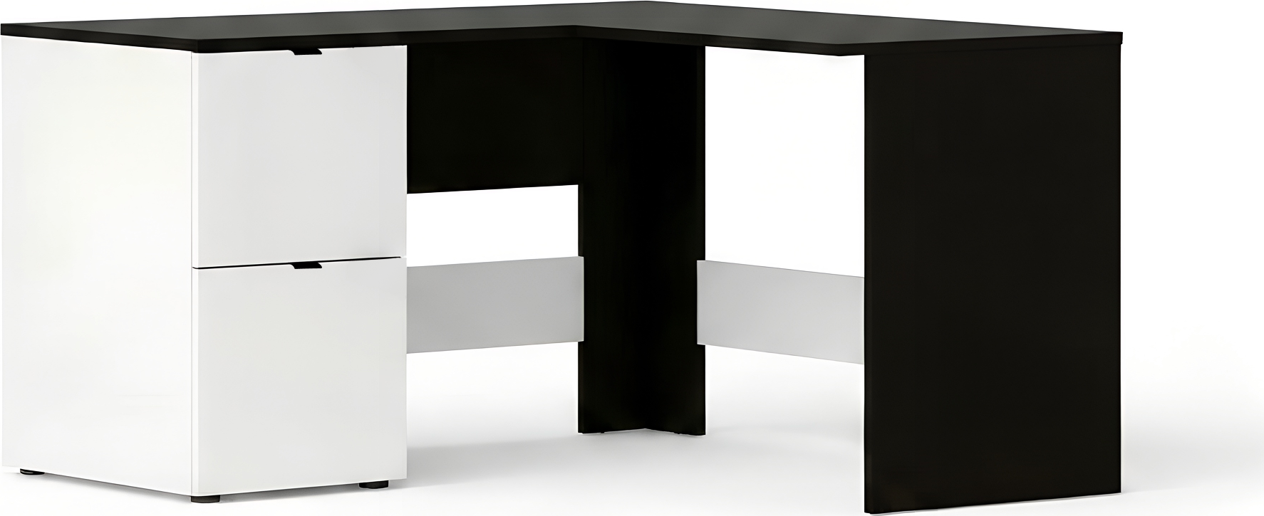Fabrik Home MATEO Corner Desk, Black Ash, 1300x1300x750 mm, Computer Table with Drawer and Hidden Shelves for Home and Office