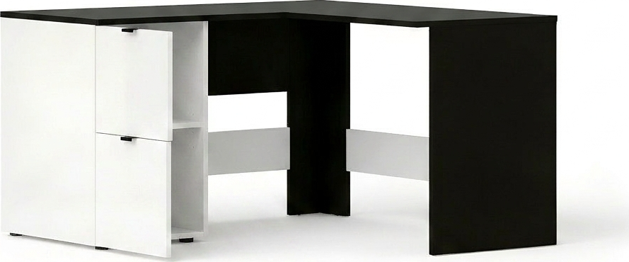 Fabrik Home MATEO Corner Desk, Black Ash, 1300x1300x750 mm, Computer Table with Drawer and Hidden Shelves for Home and Office