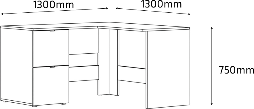 Fabrik Home MATEO Corner Desk, Black Ash, 1300x1300x750 mm, Computer Table with Drawer and Hidden Shelves for Home and Office