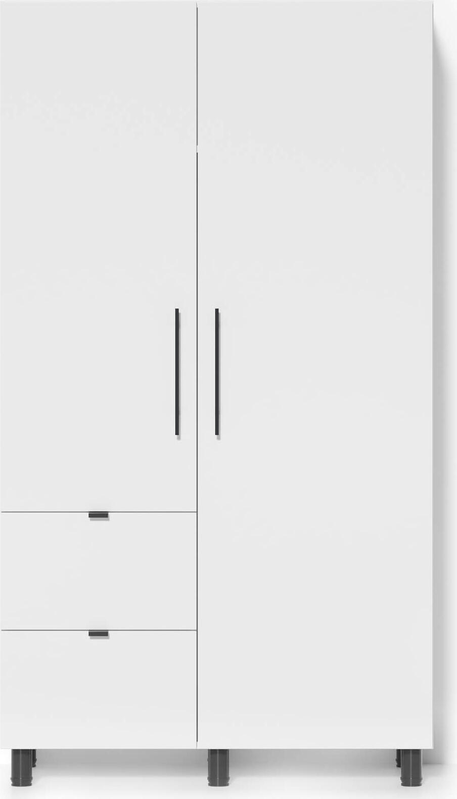 Dulap Fabrik Home Dulap 1100, Alb, 1100x2000x500mm, Grosime Material 16mm, 2 Usi cu Balamale, 2 Sertare, Uloare si Rafturi, Picioare Negre