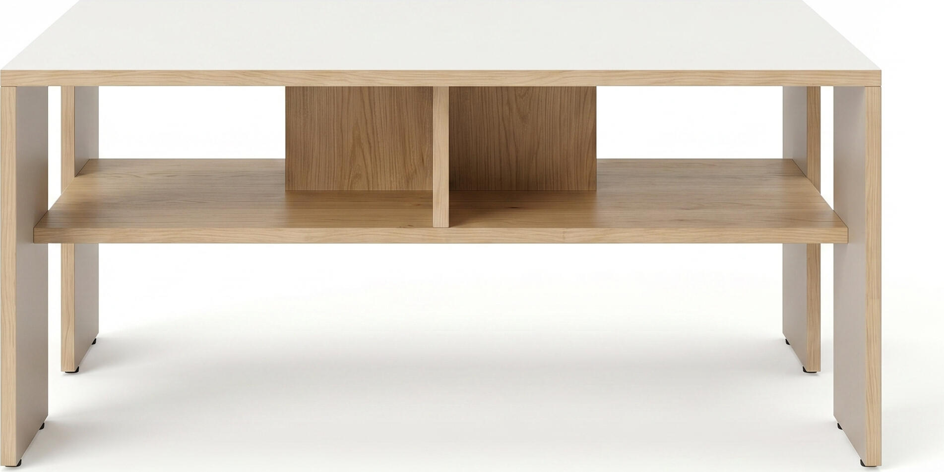 Fabrik Home Lenox Coffee Table with Storage Shelf, Compact and Robust Design with Wide Side Panels for Stability, Cashmere and Oak