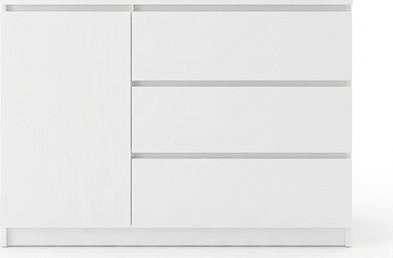 Comoda Fabrik Home Havana, Alb, 3 Sertare si 1 Usi cu raft internal, Design Minimalist fara manere pentru Sufragerie sau Dormitor