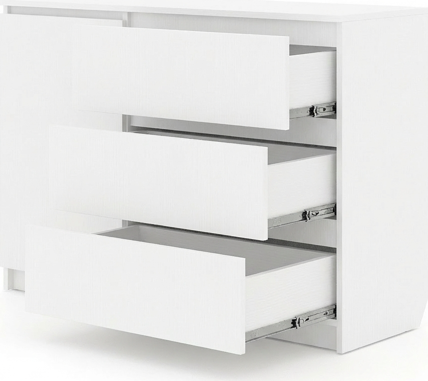Comoda Fabrik Home Havana, Alb, 3 Sertare si 1 Usi cu raft internal, Design Minimalist fara manere pentru Sufragerie sau Dormitor