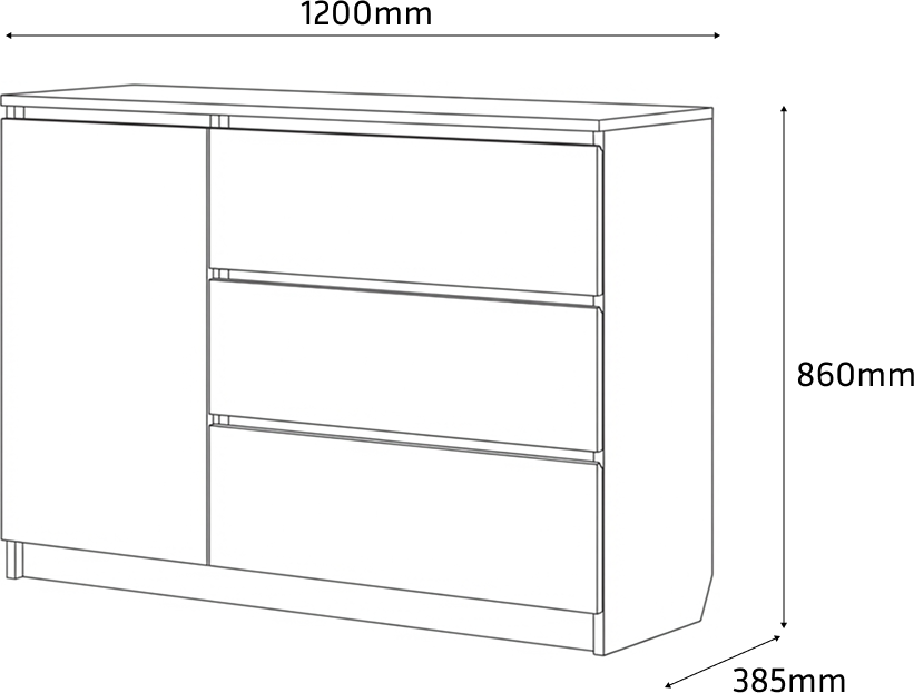 Comoda Fabrik Home Havana, Alb, 3 Sertare si 1 Usi cu raft internal, Design Minimalist fara manere pentru Sufragerie sau Dormitor