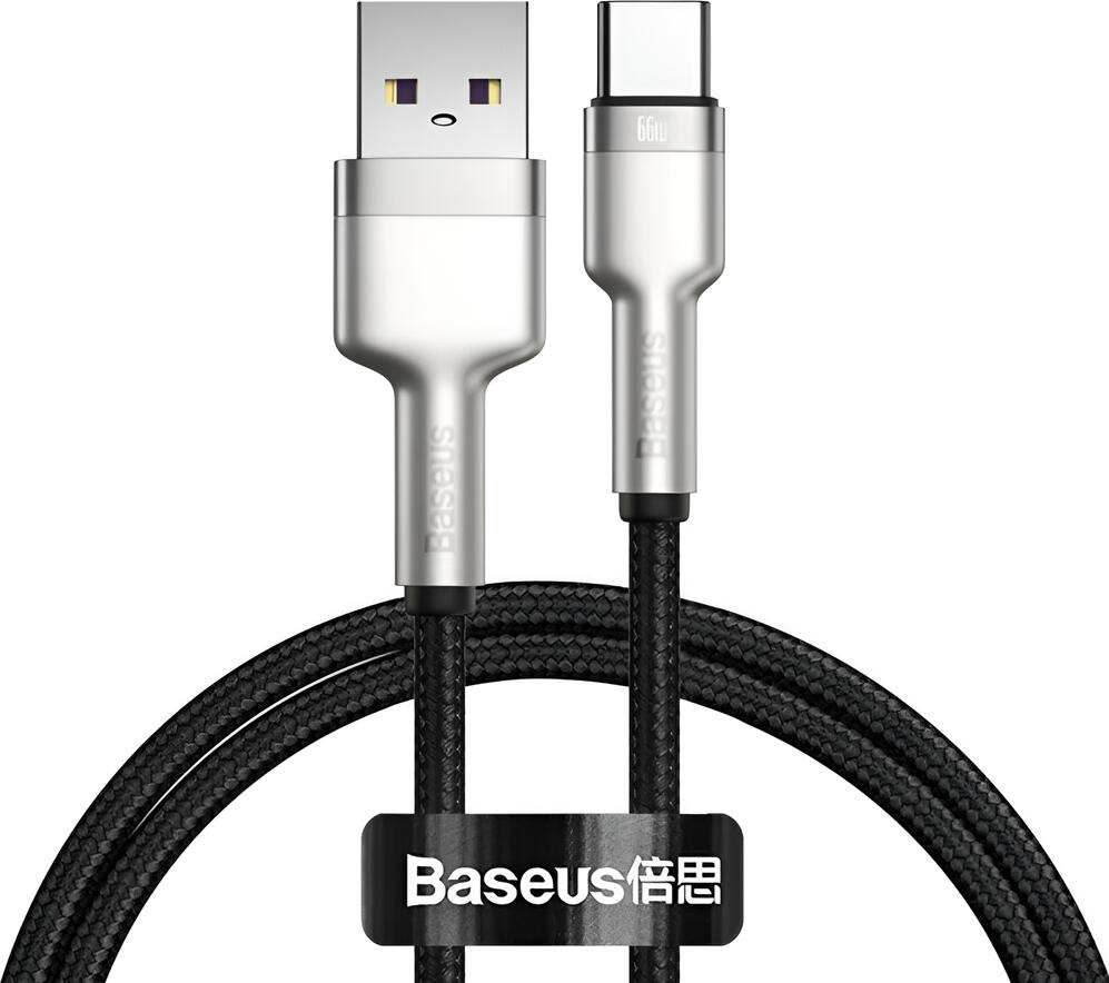 Baseus Cafule USB-A to USB-C Fast Charging Cable 66W 3A, 1m Braided Nylon Zinc Alloy, 480Mbps Data Sync, Smart Chip for Huawei, Black