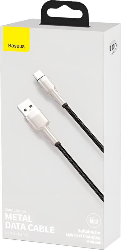 Baseus Cafule USB-A to USB-C Fast Charging Cable 66W 3A, 1m Braided Nylon Zinc Alloy, 480Mbps Data Sync, Smart Chip for Huawei, Black