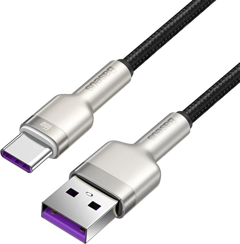 Baseus Cafule USB-A to USB-C Fast Charging Cable 66W 3A, 1m Braided Nylon Zinc Alloy, 480Mbps Data Sync, Smart Chip for Huawei, Black