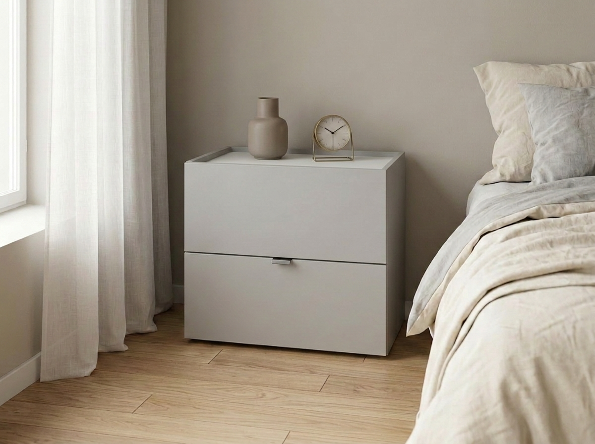 Fabrik Home Hardy Nightstand, Minimalistic Design, 2 Drawers, Laminated Chipboard and MDF, 550x450x345mm, White