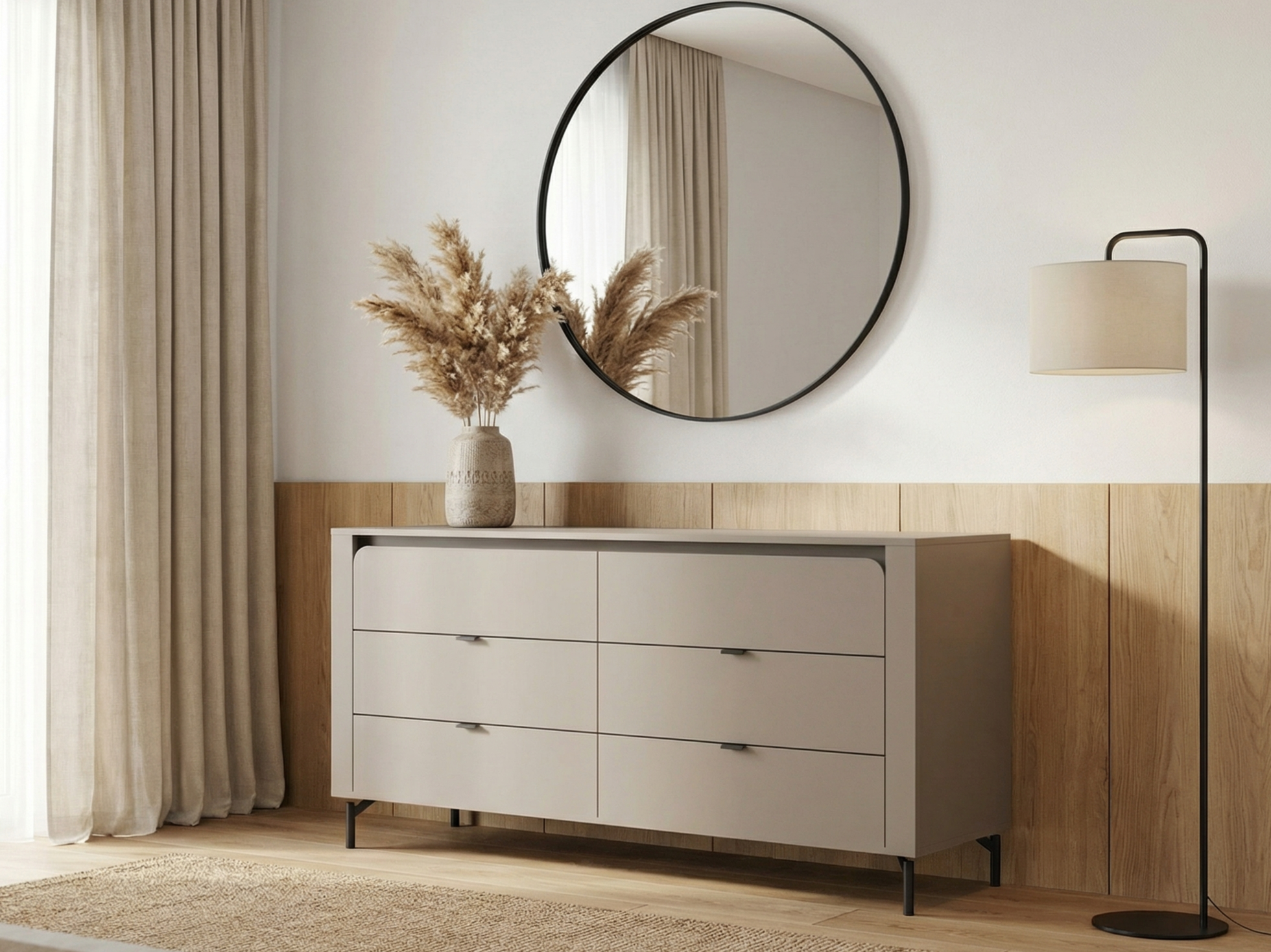 Comoda Fabrik Home Velori, 6 Sertare, Design Minimalist, Material LPAL, Gri, 163x81x38 cm