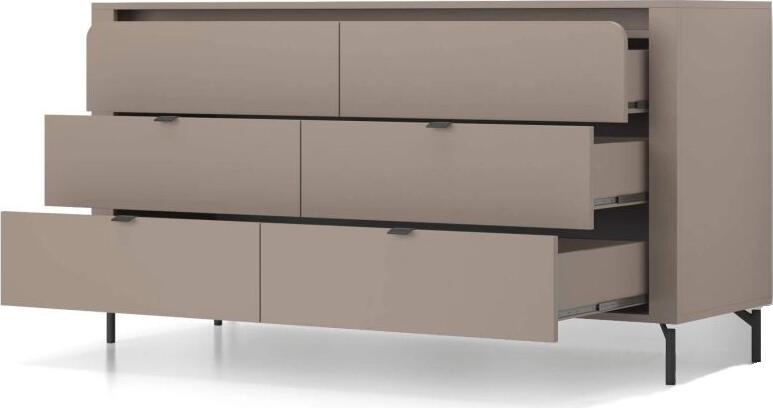 Comoda Fabrik Home Velori, 6 Sertare, Design Minimalist, Material LPAL, Gri, 163x81x38 cm