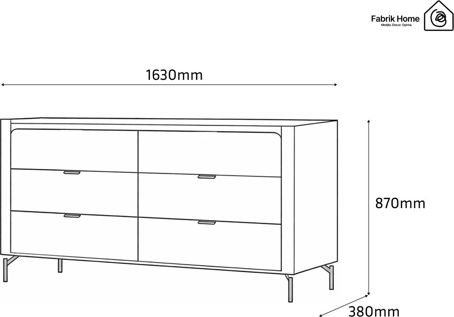 Comoda Fabrik Home Velori, 6 Sertare, Design Minimalist, Material LPAL, Gri, 163x81x38 cm