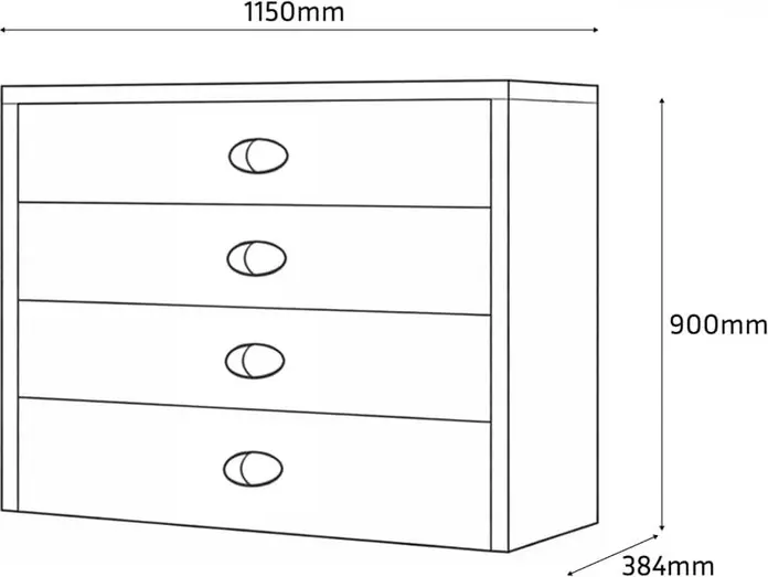 Comoda Fabrik Home Melburn, 4 Sertare, Culoare Cashmir, 1150x900x384 mm, Design Spatios cu Manere Ovale