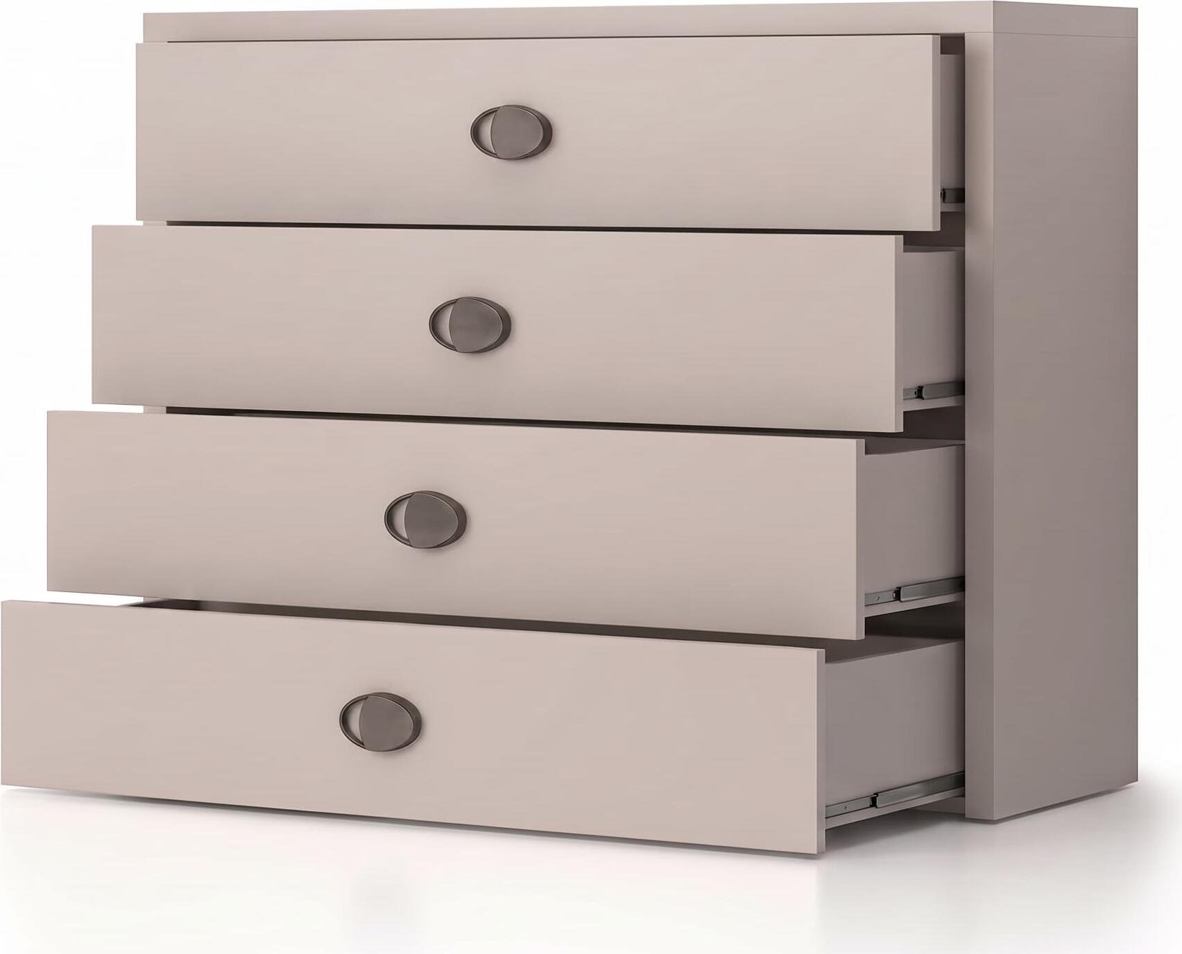 Comoda Fabrik Home Melburn, 4 Sertare, Culoare Cashmir, 1150x900x384 mm, Design Spatios cu Manere Ovale