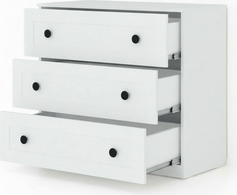 Comoda Fabrik Home Mezzo, Frasin Alb LPAL, 3 Sertare cu Culisare Metalice, 1000x900x500 mm