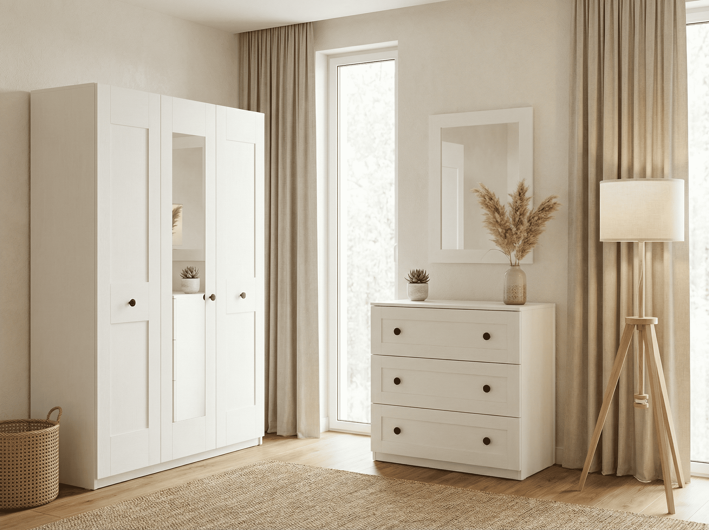 Comoda Fabrik Home Mezzo, Frasin Alb LPAL, 3 Sertare cu Culisare Metalice, 1000x900x500 mm