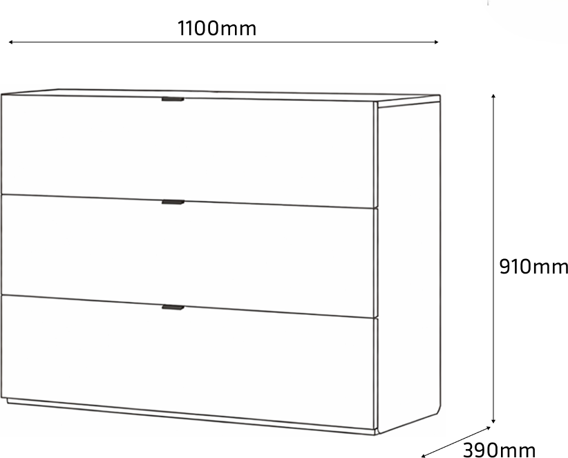 Comoda Fabrik Home HARDY, 3 Sertare, Fronturi din MDF, Design Elegant cu Manere Rafinate, Culoare Frasin Alb