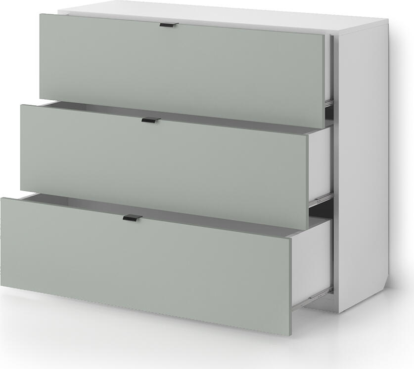 Comoda Fabrik Home HARDY, 3 Sertare, Fronturi din MDF, Design Elegant cu Manere Rafinate, Culoare Frasin Alb