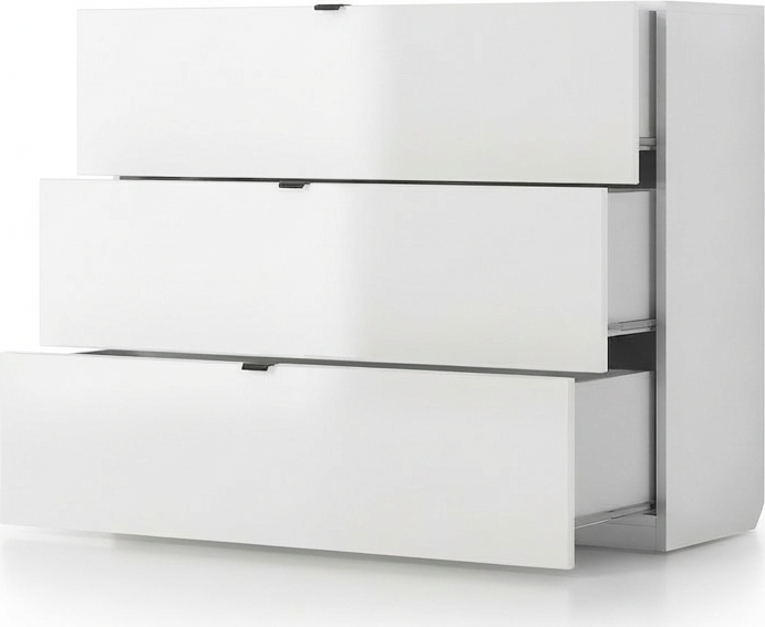 Comoda Fabrik Home HARDY, 3 Sertare, Fronturi din MDF, Design Elegant cu Manere Rafinate, Culoare Frasin Alb