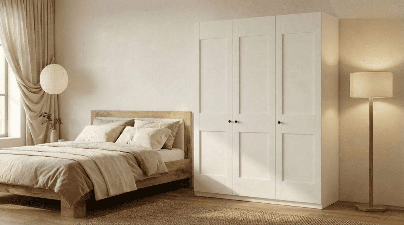 Fabrik Home Mezzo 1500 Hinged Door Wardrobe, White Ash, 1500mm Width, with 6 Shelves, 2 Drawers and Hanging Rod