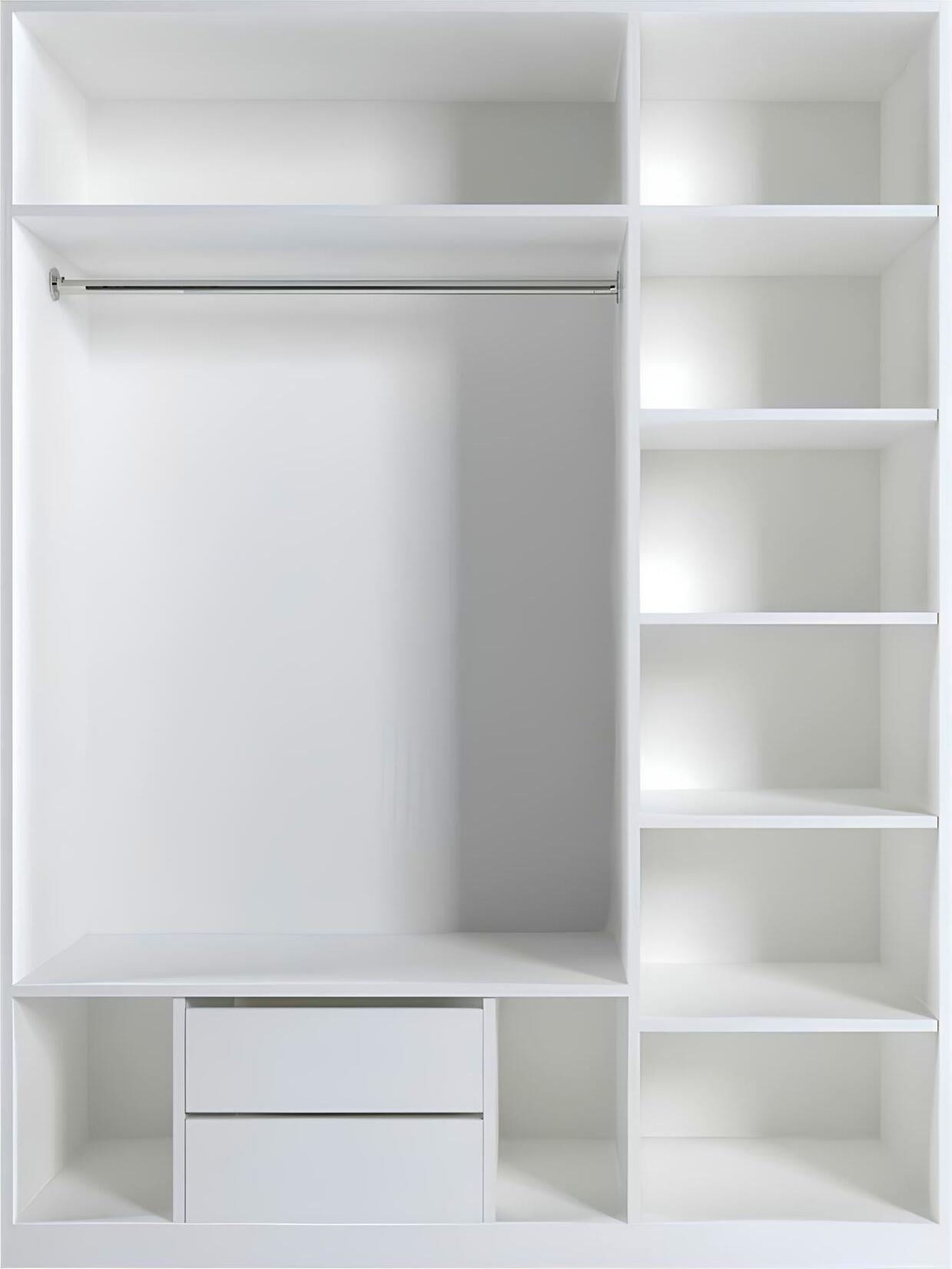 Fabrik Home Mezzo 1500 Hinged Door Wardrobe, White Ash, 1500mm Width, with 6 Shelves, 2 Drawers and Hanging Rod