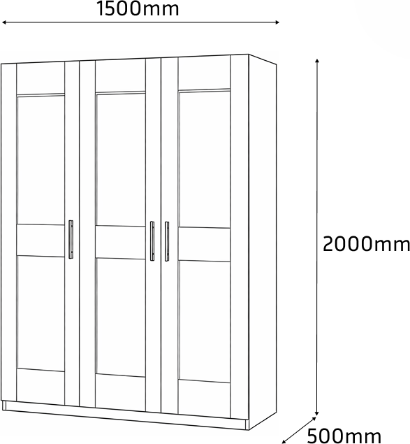 Fabrik Home Mezzo 1500 Hinged Door Wardrobe, White Ash, 1500mm Width, with 6 Shelves, 2 Drawers and Hanging Rod