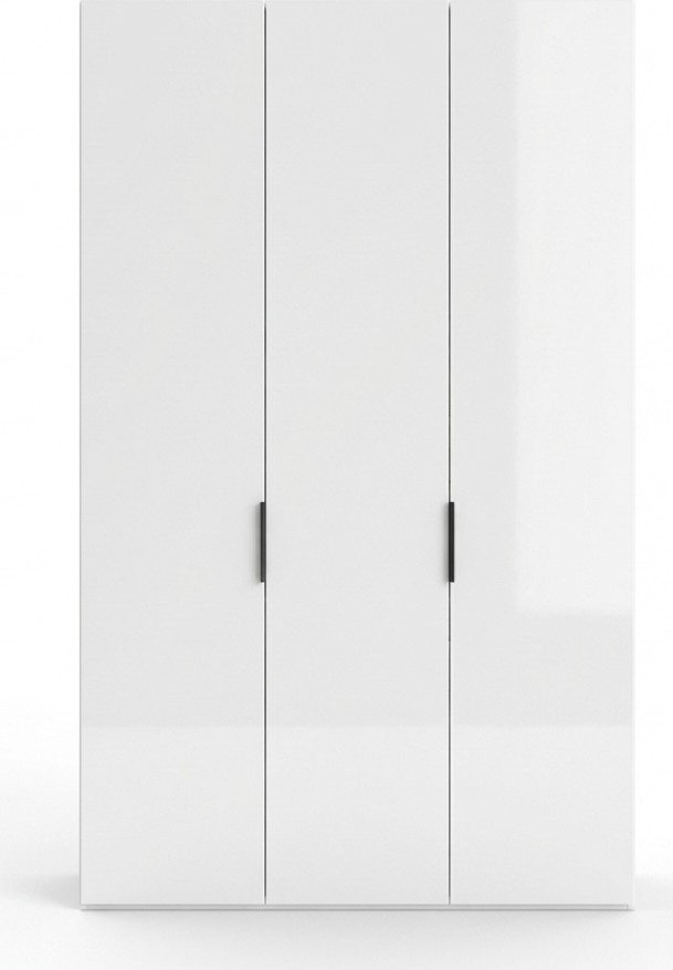 Шкаф Fabrik Home Hardy 1350, 3-дверный распашной из МДФ, белый, 1350x2200x550 мм, с 6 полками, штангой для одежды и черными ручками