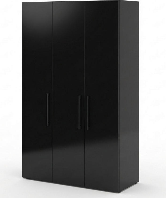 Шкаф Fabrik Home Hardy 1350, Базальт, Двери МДФ, 1350x2200x550 мм, 3 Распашные Двери, 6 Полок, Штанга для Одежды, Выдвижной Ящик