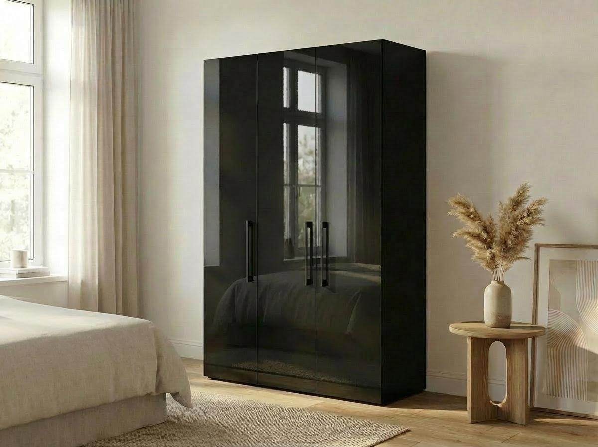 Шкаф Fabrik Home Hardy 1350, Базальт, Двери МДФ, 1350x2200x550 мм, 3 Распашные Двери, 6 Полок, Штанга для Одежды, Выдвижной Ящик