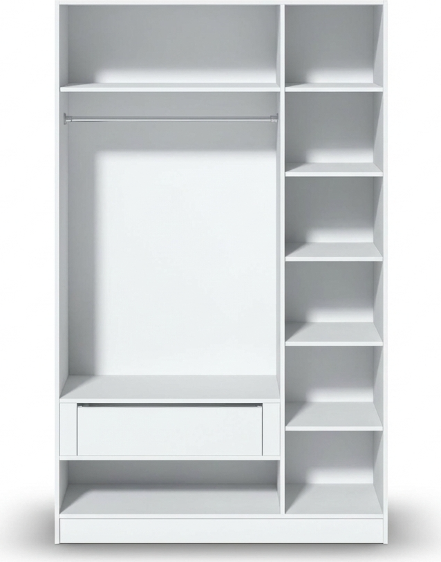 Шкаф Fabrik Home Hardy 1350, Базальт, Двери МДФ, 1350x2200x550 мм, 3 Распашные Двери, 6 Полок, Штанга для Одежды, Выдвижной Ящик