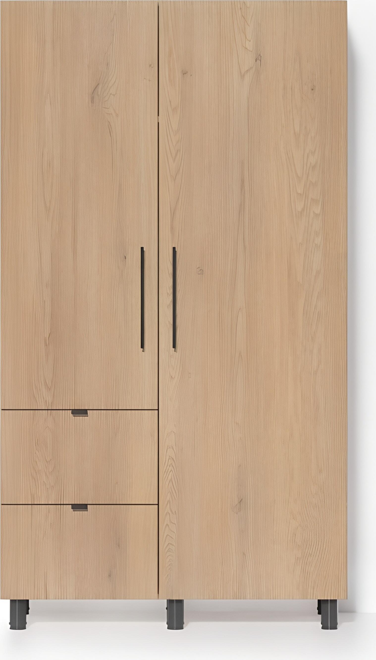 Fabrik Home Dulap 1100 Wardrobe, Oak Color, 18mm Thickness, Hinged Doors with Clothes Rail and Shelves, 2 Extendable Drawers, 1100x2000x500 mm