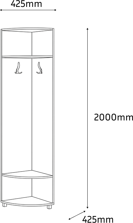 Fabrik Home Cuier Modul 1 Cuier de Colț cu Rafturi, 2000x425x425mm, cu Raft Superior, Raft Inferior și 2 Cârlige pentru Îmbrăcăminte, Hol