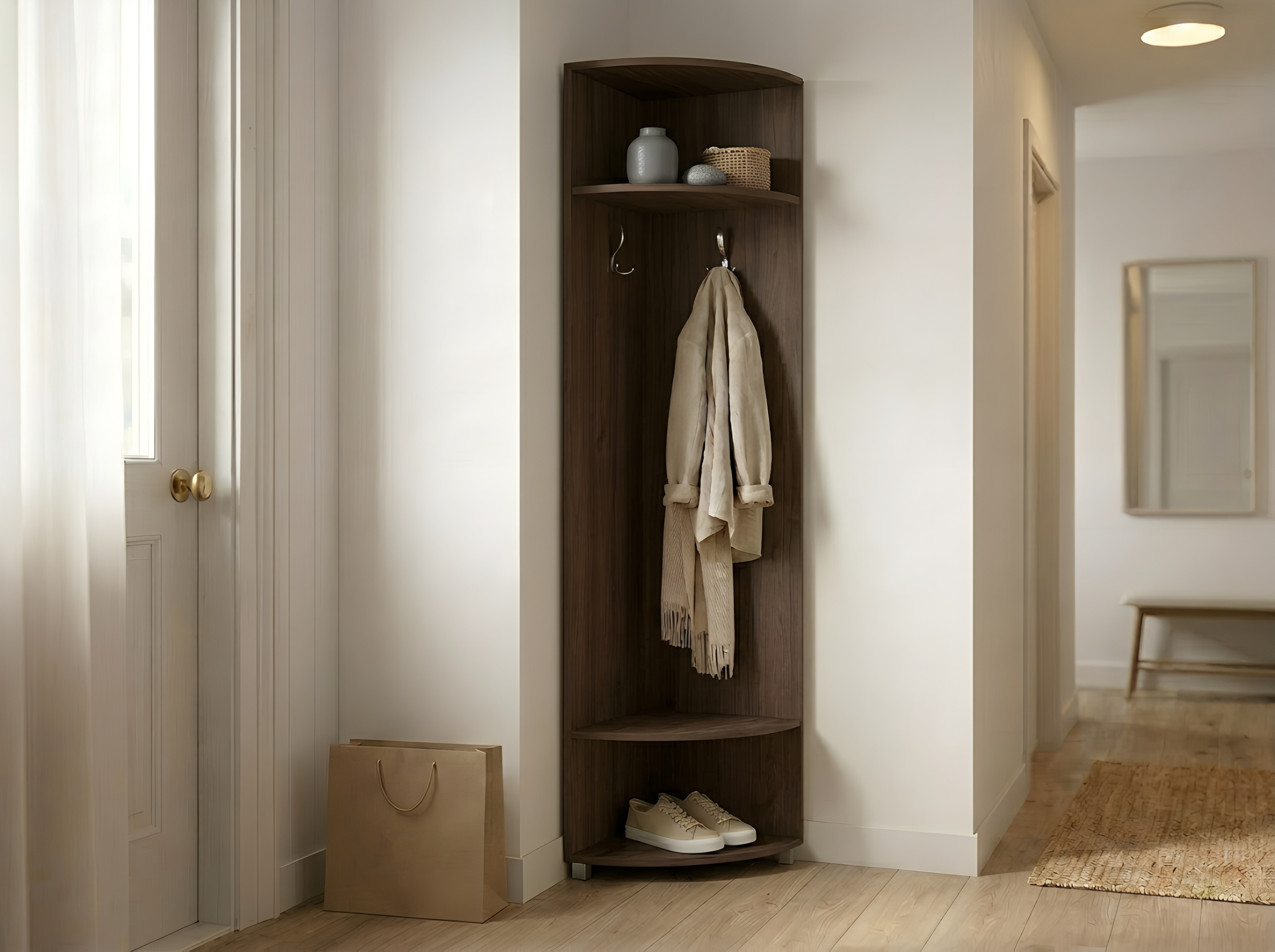 Fabrik Home Cuier Modul 1 Cuier de Colț cu Rafturi, 2000x425x425mm, cu Raft Superior, Raft Inferior și 2 Cârlige pentru Îmbrăcăminte, Hol