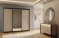 Comoda Fabrik Home Clay, Cashmere, din LPAL, cu Cadru Negru si Butone Circulare, Iluminare Integrata