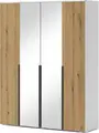 Шкаф Fabrik Home Linia 1600, 1600x2000x500мм, белый с деревом, 4-дверный распашной шкаф с 2 зеркальными дверцами, полками и штангой