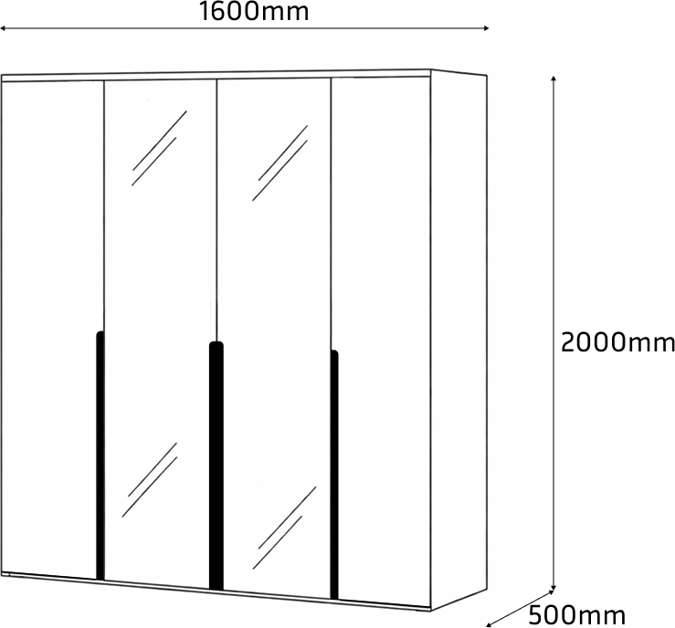Шкаф Fabrik Home Linia 1600, 1600x2000x500мм, белый с деревом, 4-дверный распашной шкаф с 2 зеркальными дверцами, полками и штангой